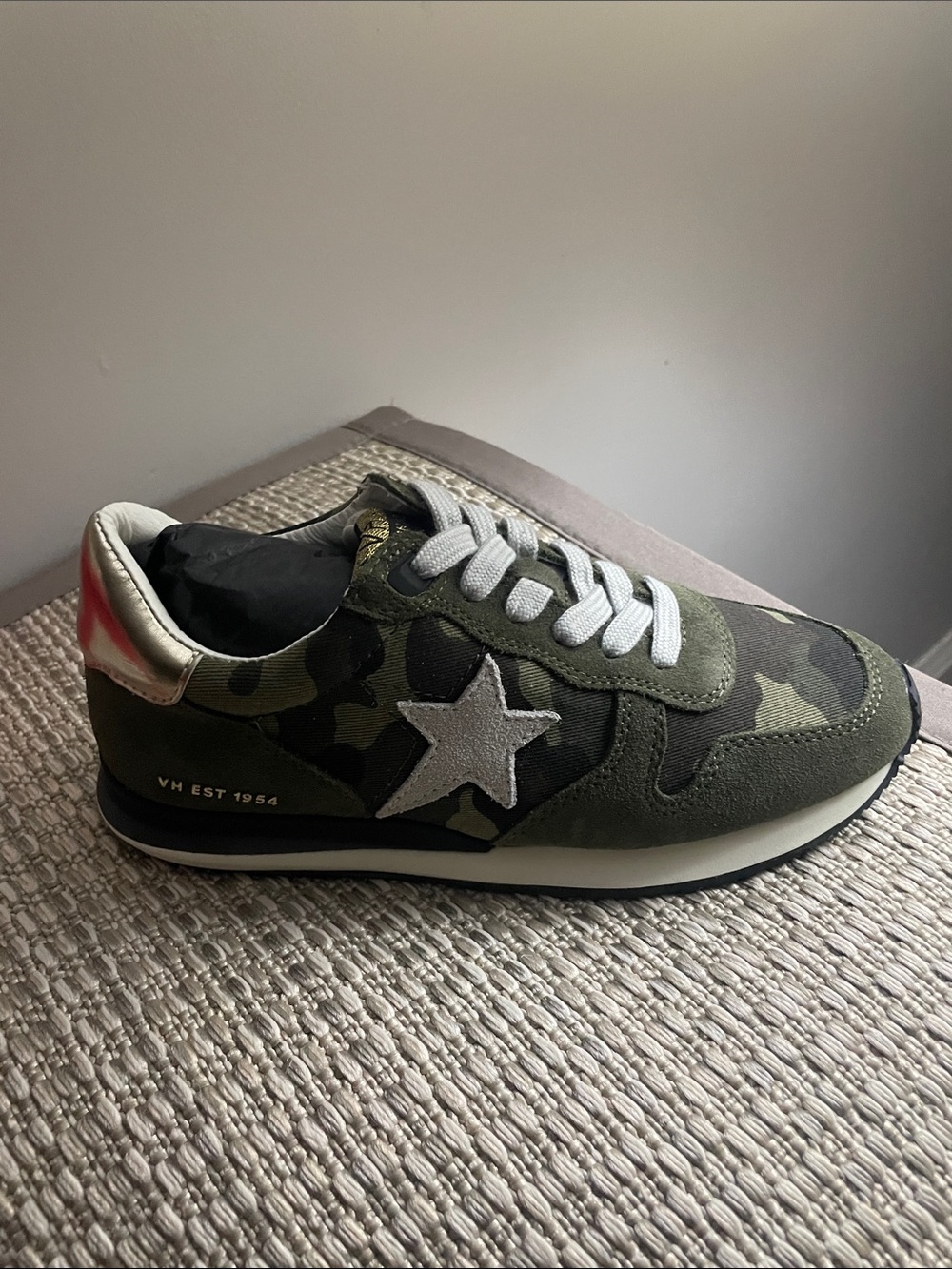 Vintage Havana Olive Green Camo Star Sneakers with Metallic Heel